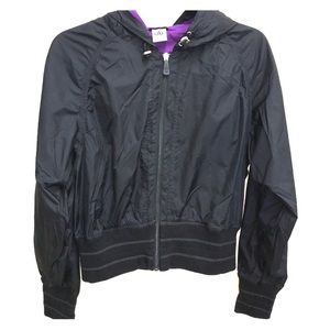 ALO Yoga black nylon hooded cropped jacket SZ L